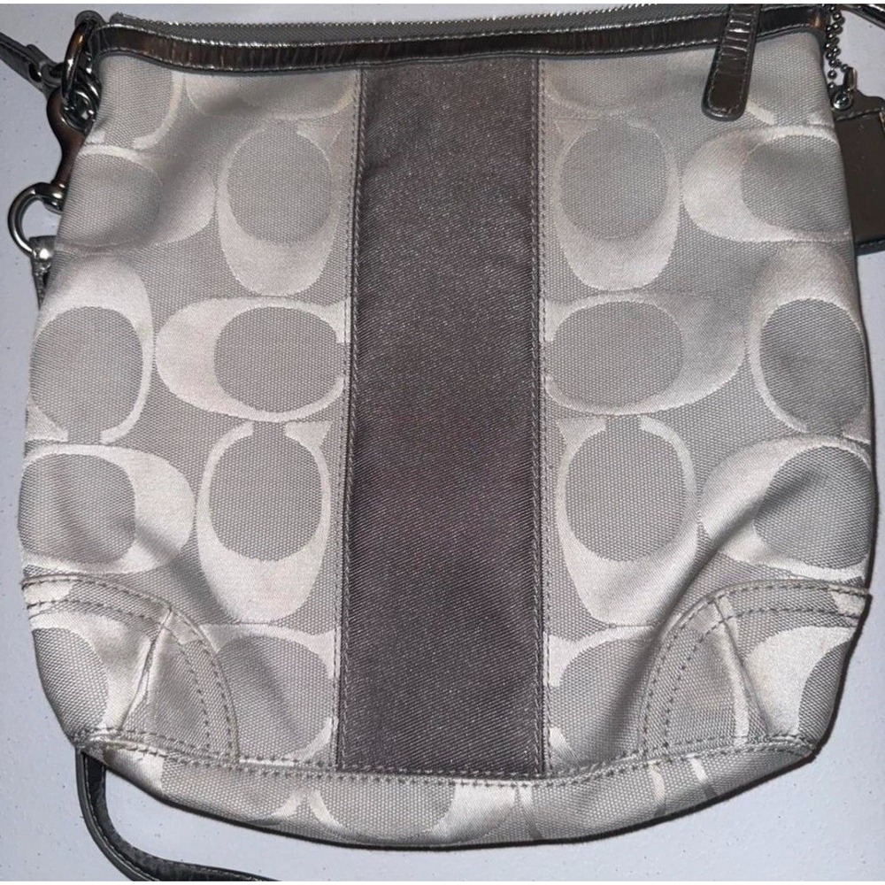 Coach 13278 Silver/Graphite Signature Crossbody/Shoulder Bag Stripe Jacquard - Picture 2 of 6